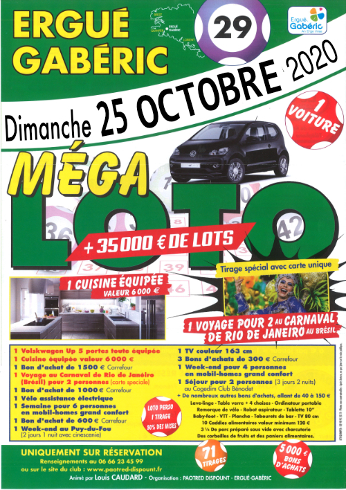 Report du Mégo Loto 2020 au Dimanche 25 Octobre 2020